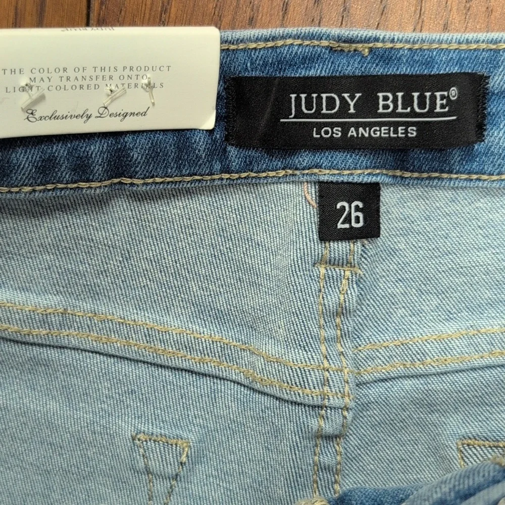Judy Blue -  Mid Rise Denim Cut Off Shorts With Eyelet Detail - Picture 3 of 6